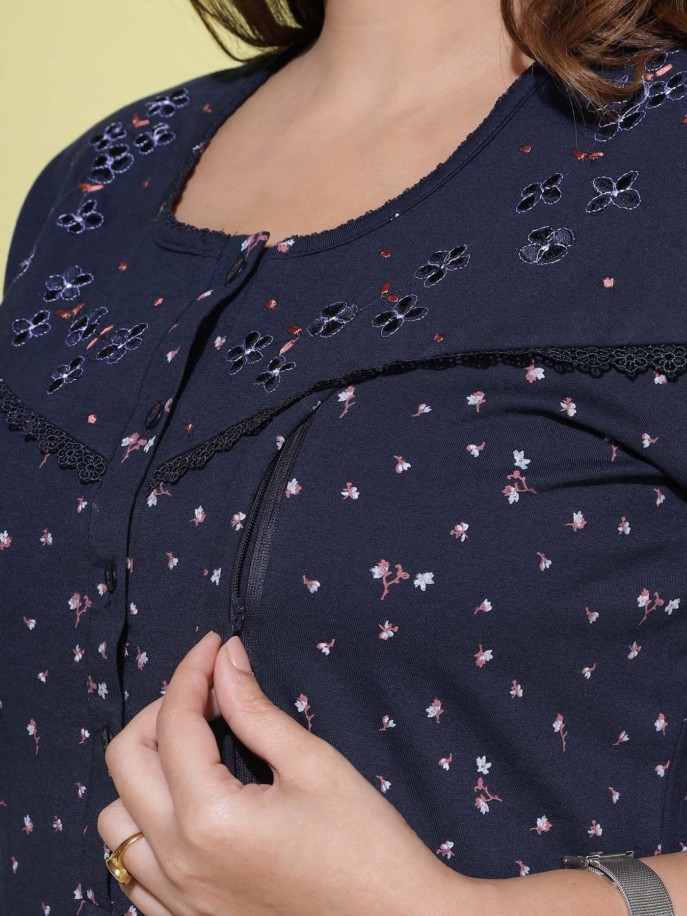 Cotton Blend Maternity Feeding Berry Blue Nighty