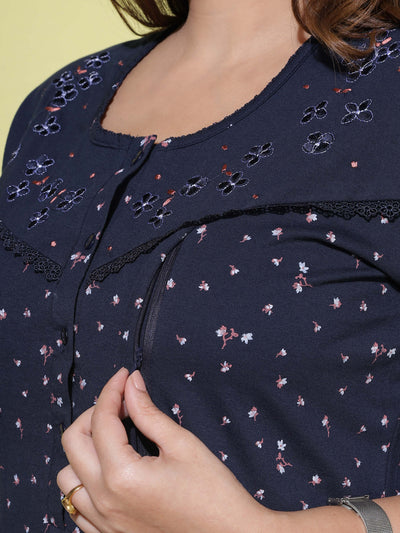 Cotton Blend Maternity Feeding Berry Blue Nighty