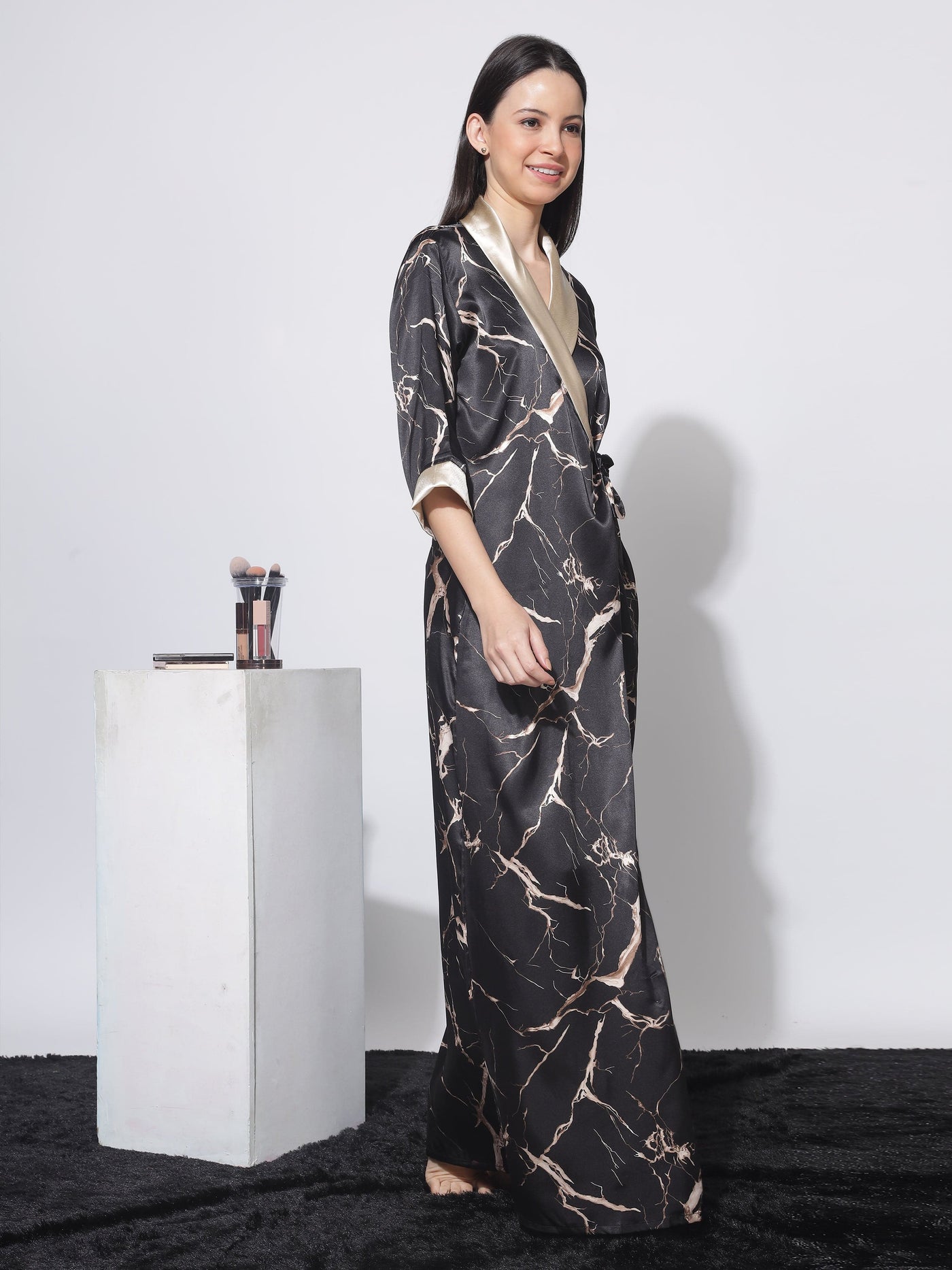 Satin Marble Black House Coat