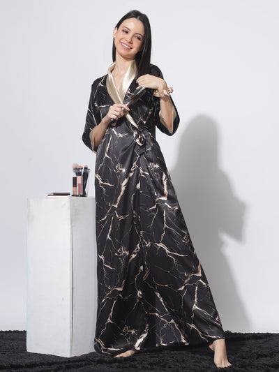 Satin Marble Black House Coat