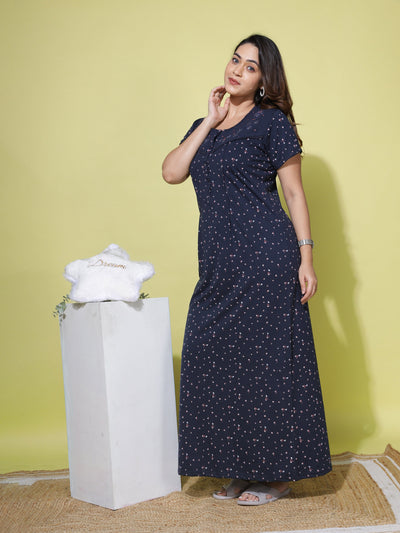 Cotton Blend Maternity Feeding Berry Blue Nighty