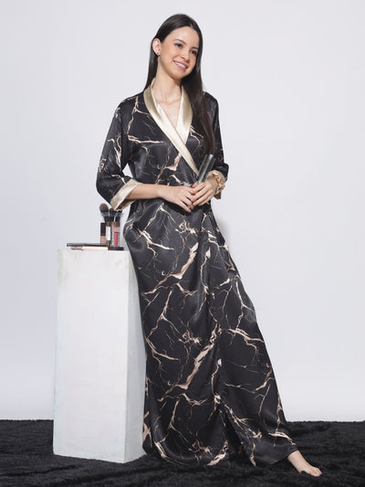 Satin Marble Black House Coat