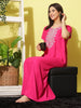 Stylish Rani Pink Designer Nightgown for Women with Neck Embroidery
