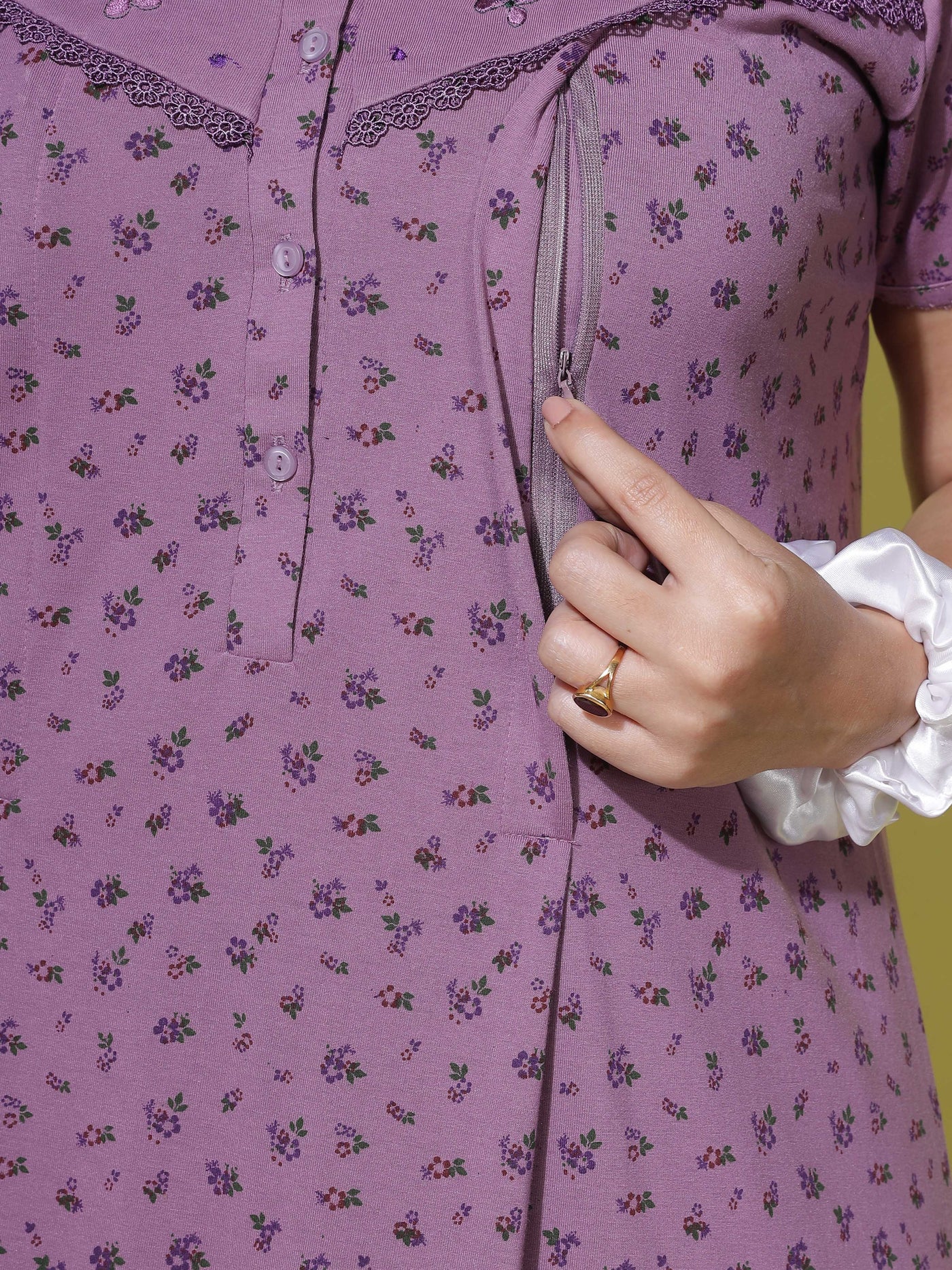 Cotton Blend Maternity Feeding Purple Nighty