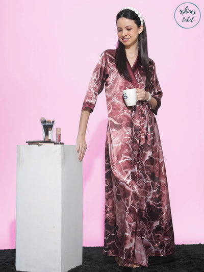 Satin House Coat Marble Ruby