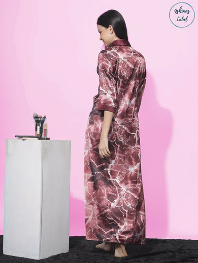 Satin House Coat Marble Ruby