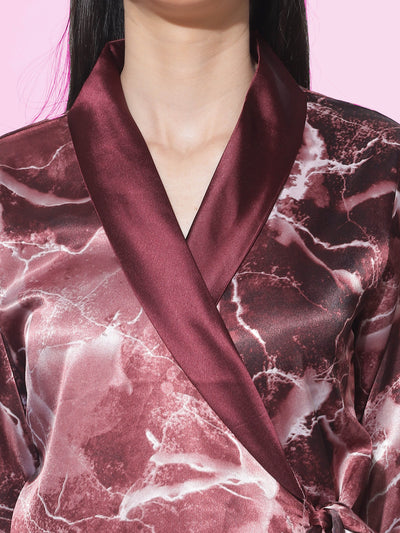 Satin House Coat Marble Ruby