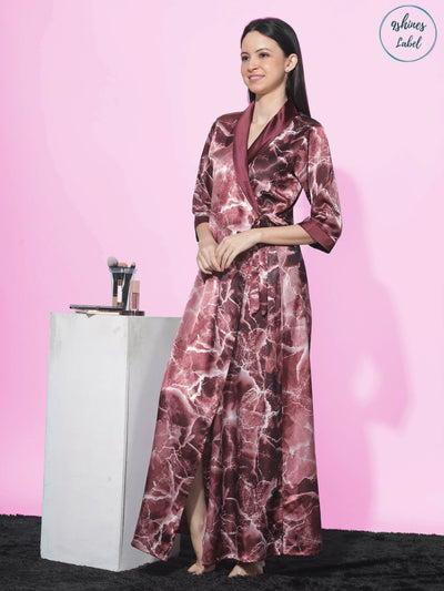 Satin House Coat Marble Ruby