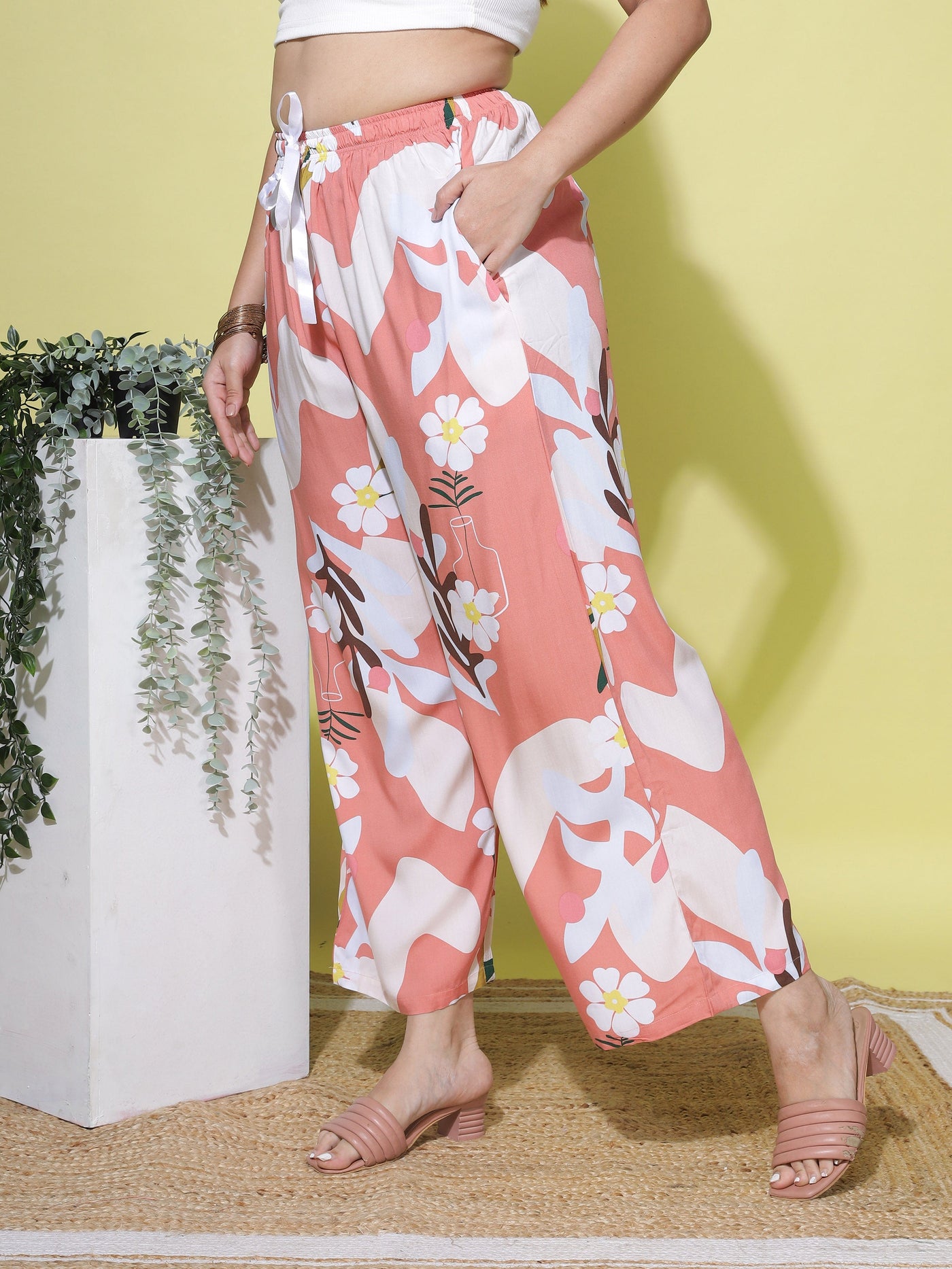 Rayon Plus Size Palazzo Pants Peach