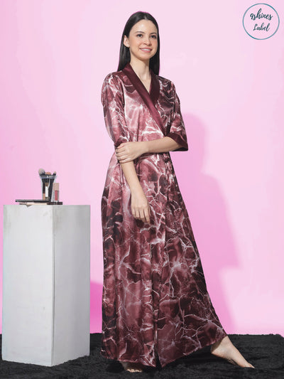 Satin House Coat Marble Ruby