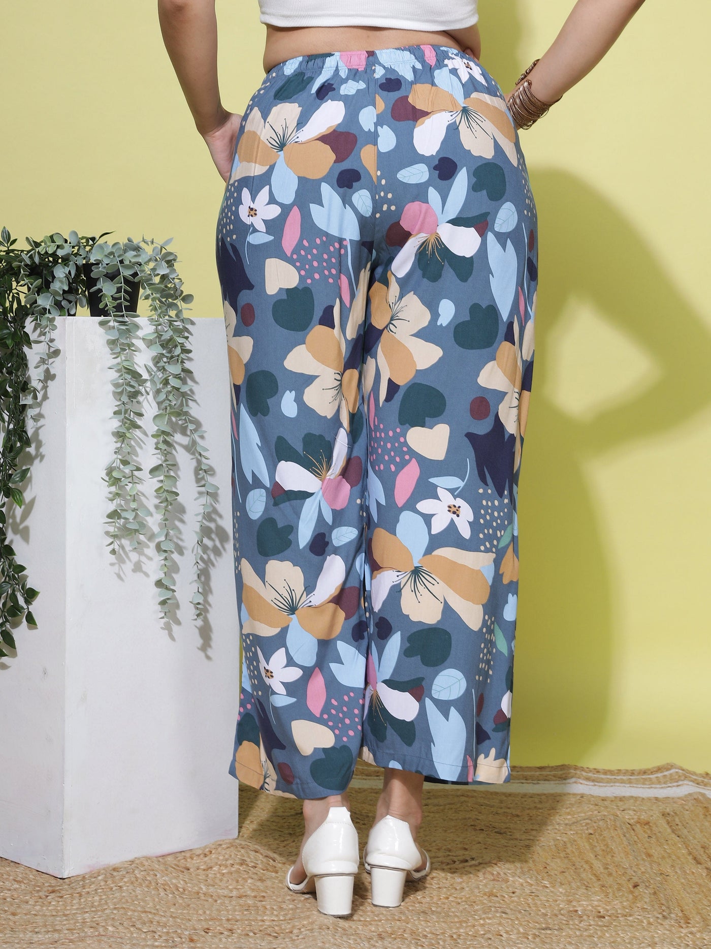 Rayon Plus Size Palazzo Pants Denim Blue