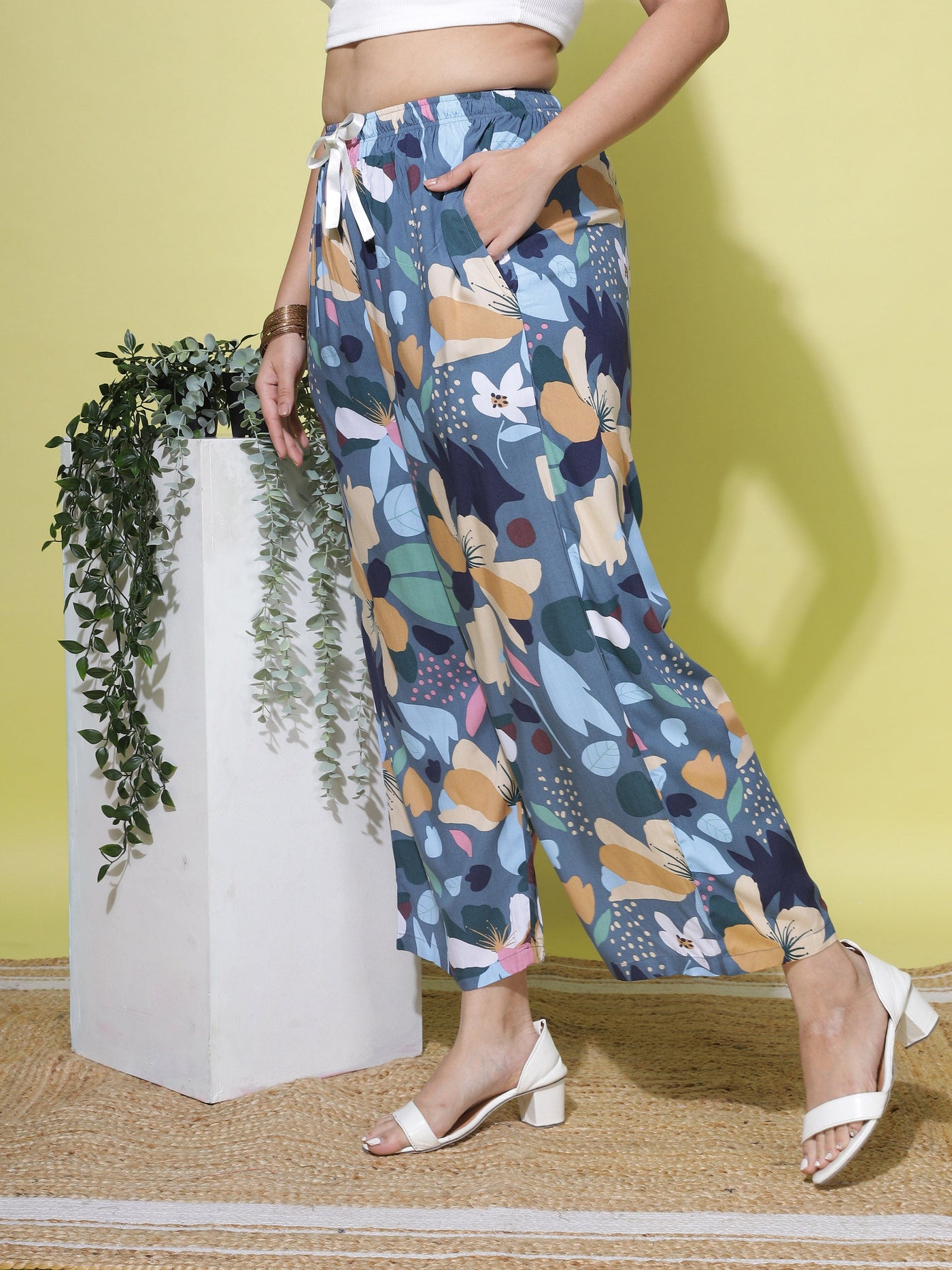 Rayon Plus Size Palazzo Pants Denim Blue