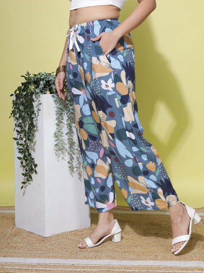 Rayon Plus Size Palazzo Pants Denim Blue