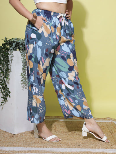 Rayon Plus Size Palazzo Pants Denim Blue