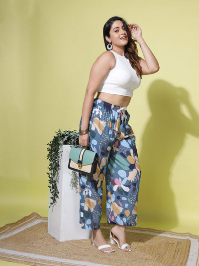 Rayon Plus Size Palazzo Pants Denim Blue