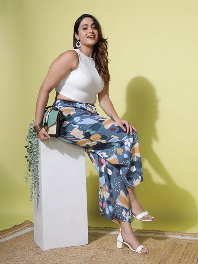 Rayon Plus Size Palazzo Pants Denim Blue