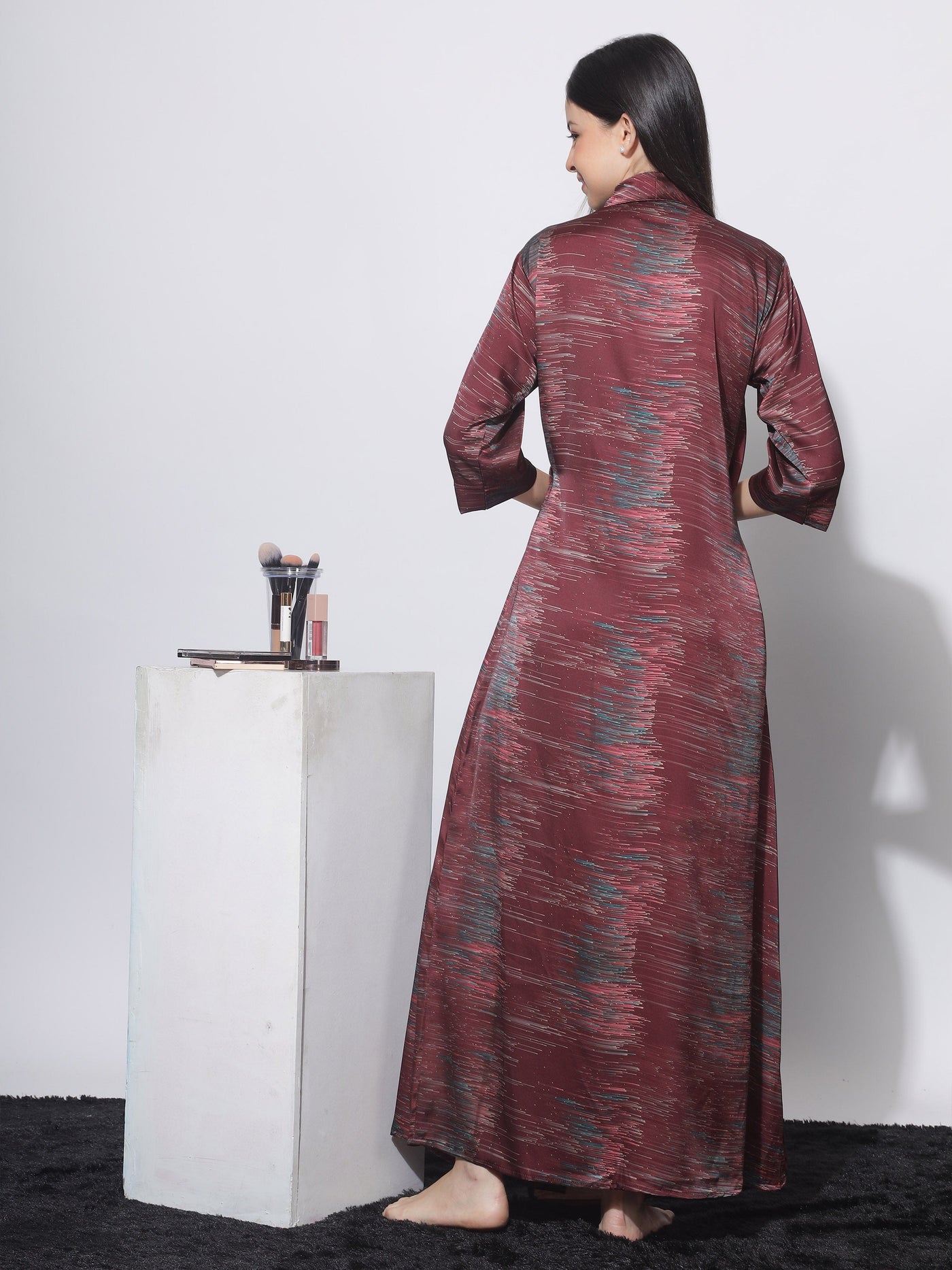 Satin House Coat Wine
