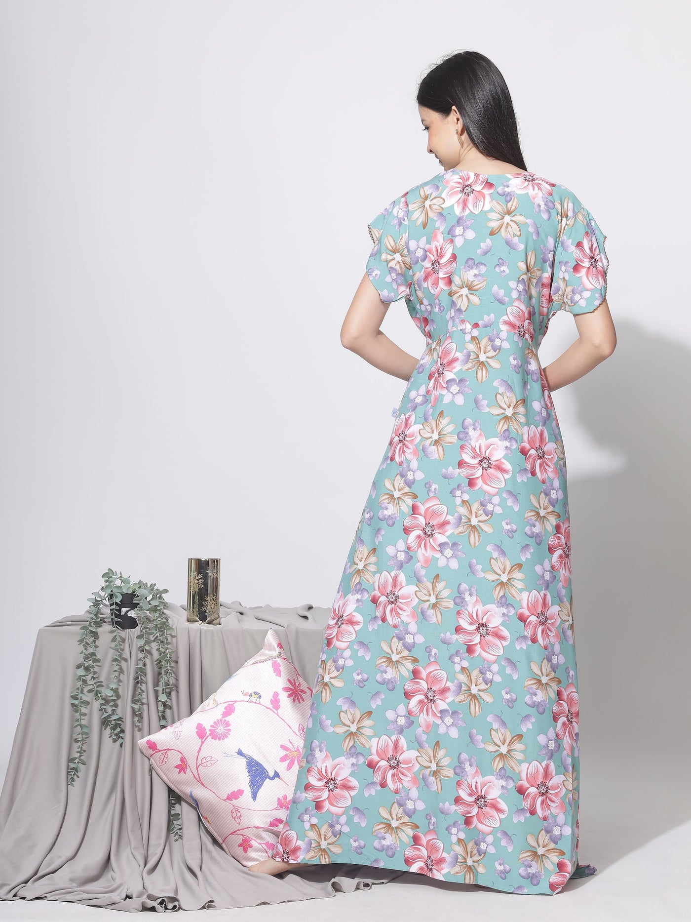 Rayon Designer Nighty Green