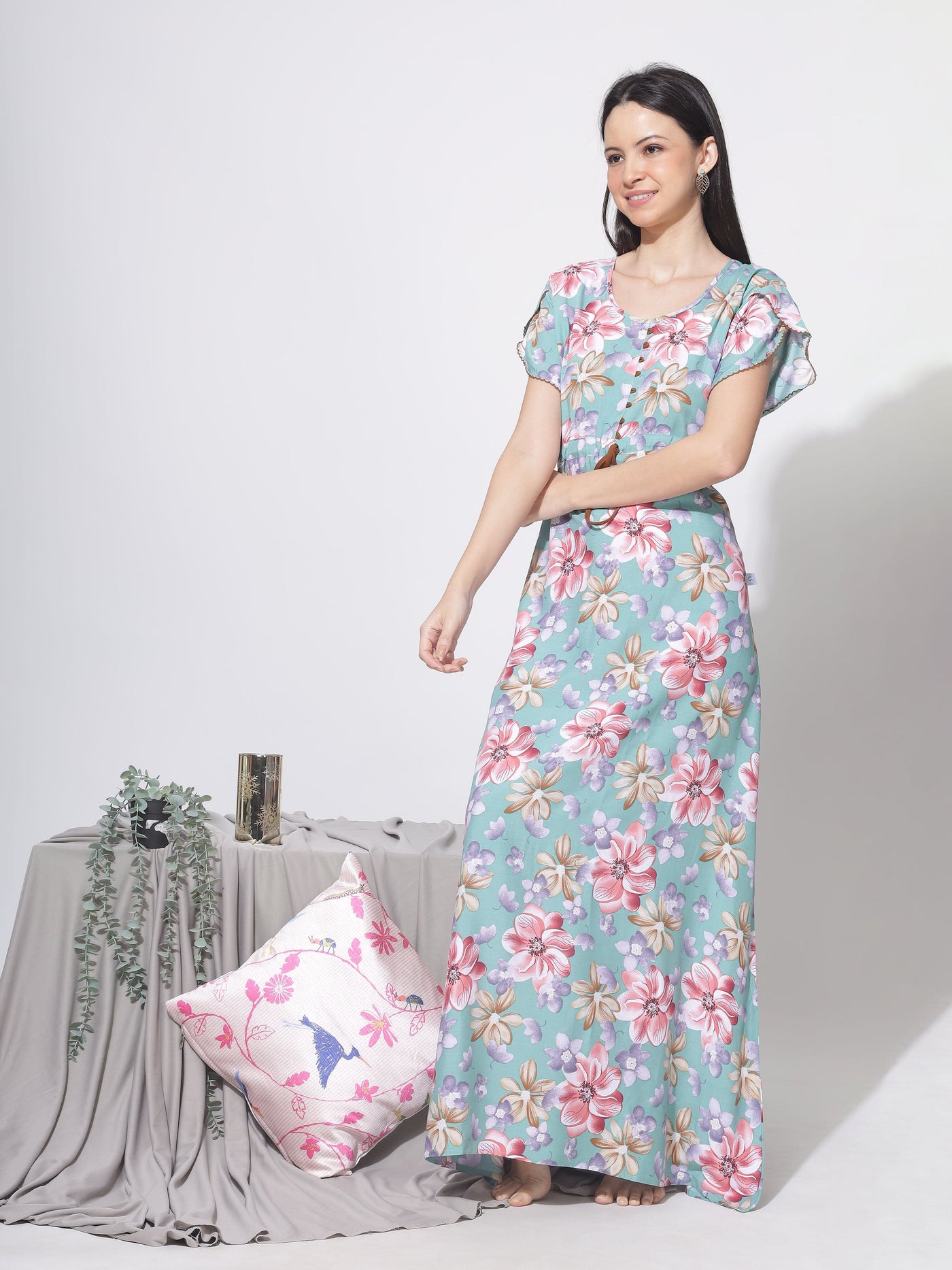 Rayon Designer Nighty Green