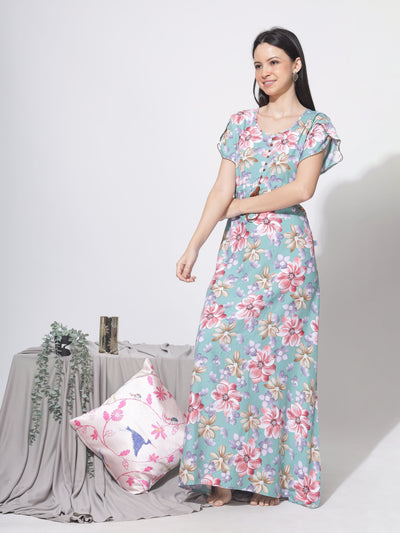 Rayon Designer Nighty Green