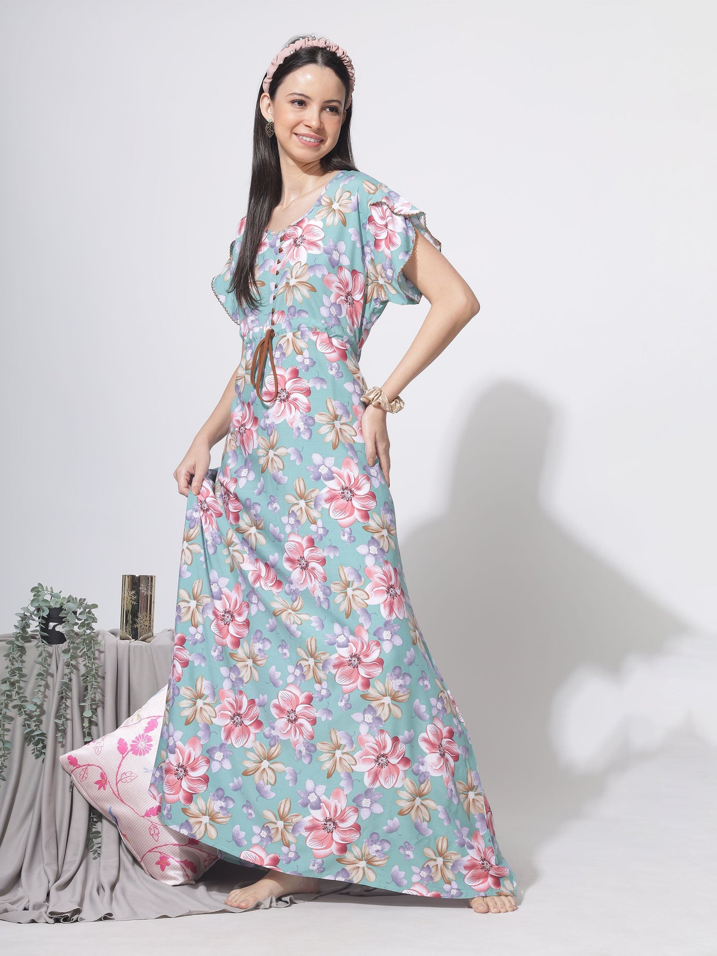 Rayon Designer Nighty Green