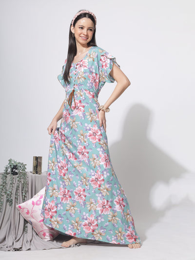 Rayon Designer Nighty Green