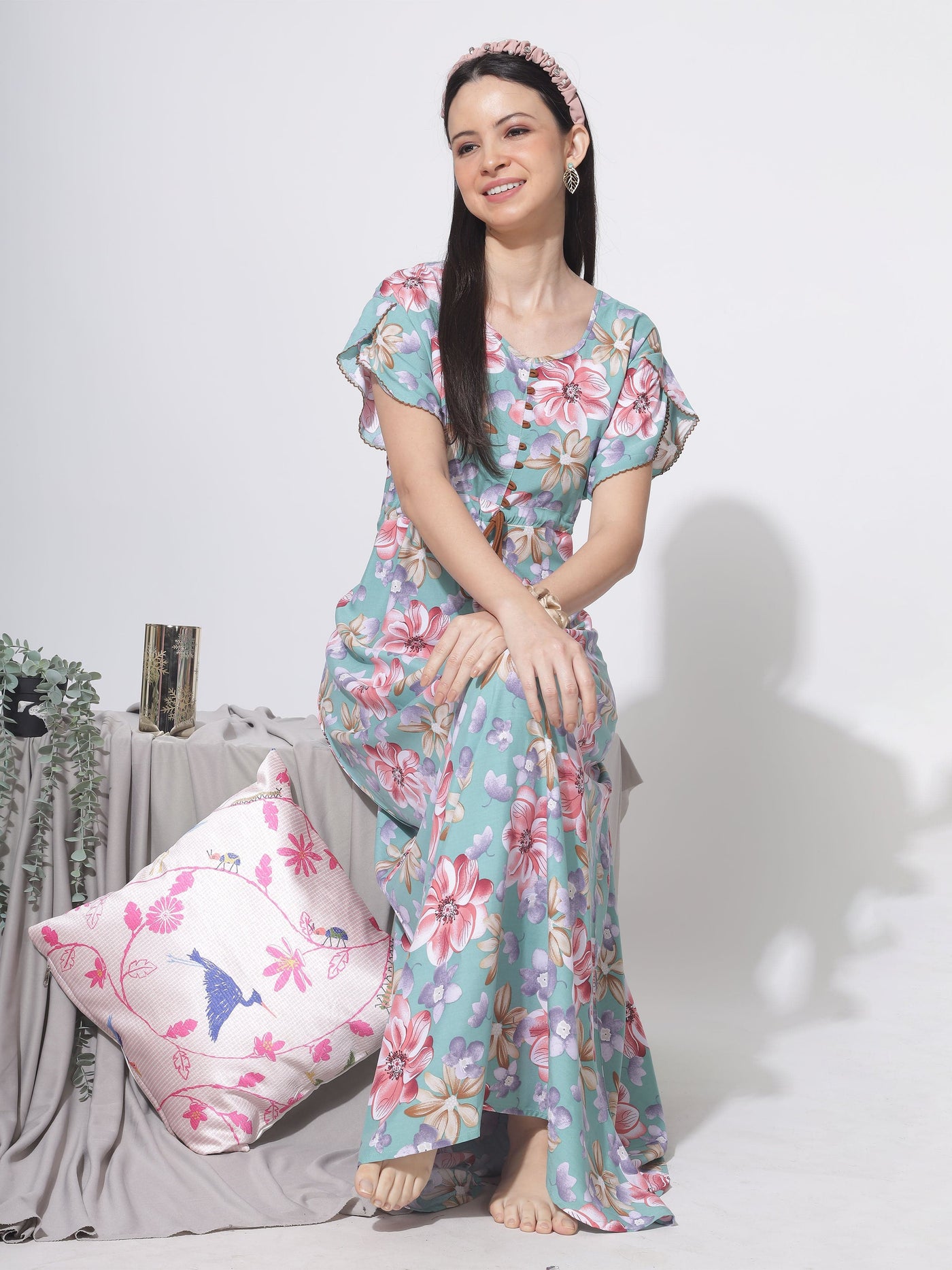 Rayon Designer Nighty Green