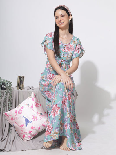 Rayon Designer Nighty Green