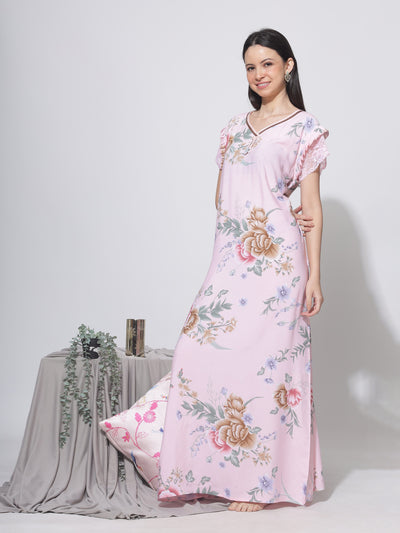 Rayon Designer Maxi Pink Nighty