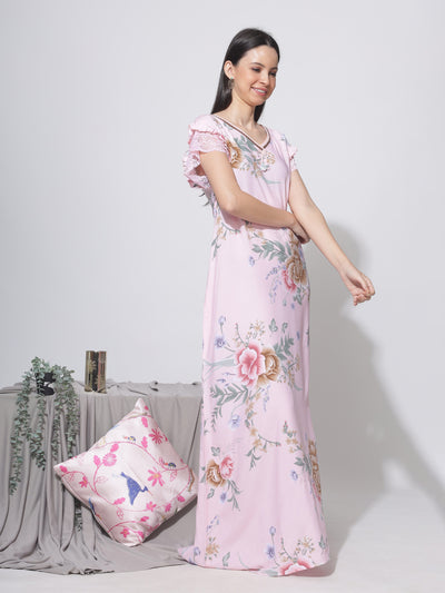 Rayon Designer Maxi Pink Nighty