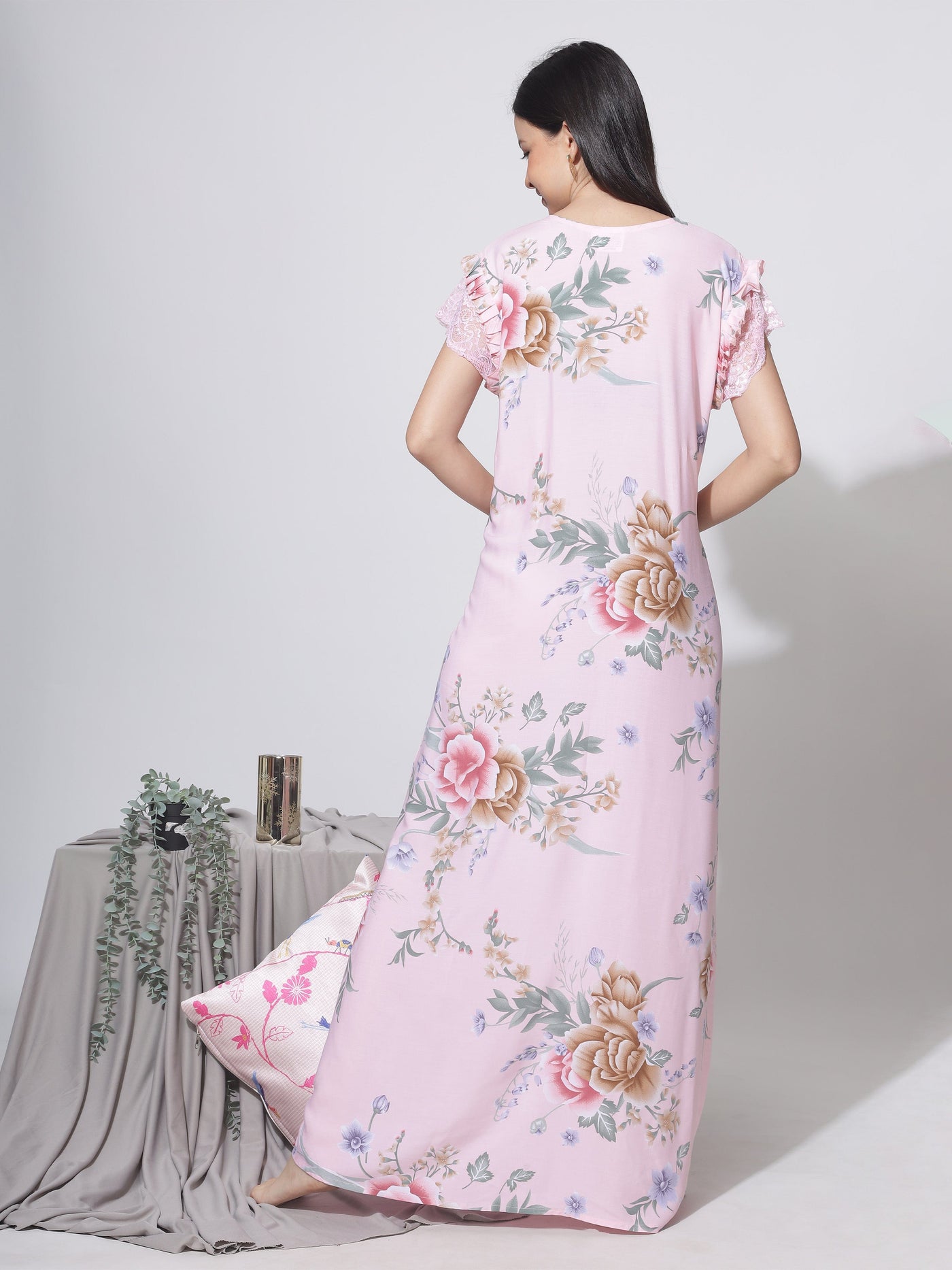 Rayon Designer Maxi Pink Nighty