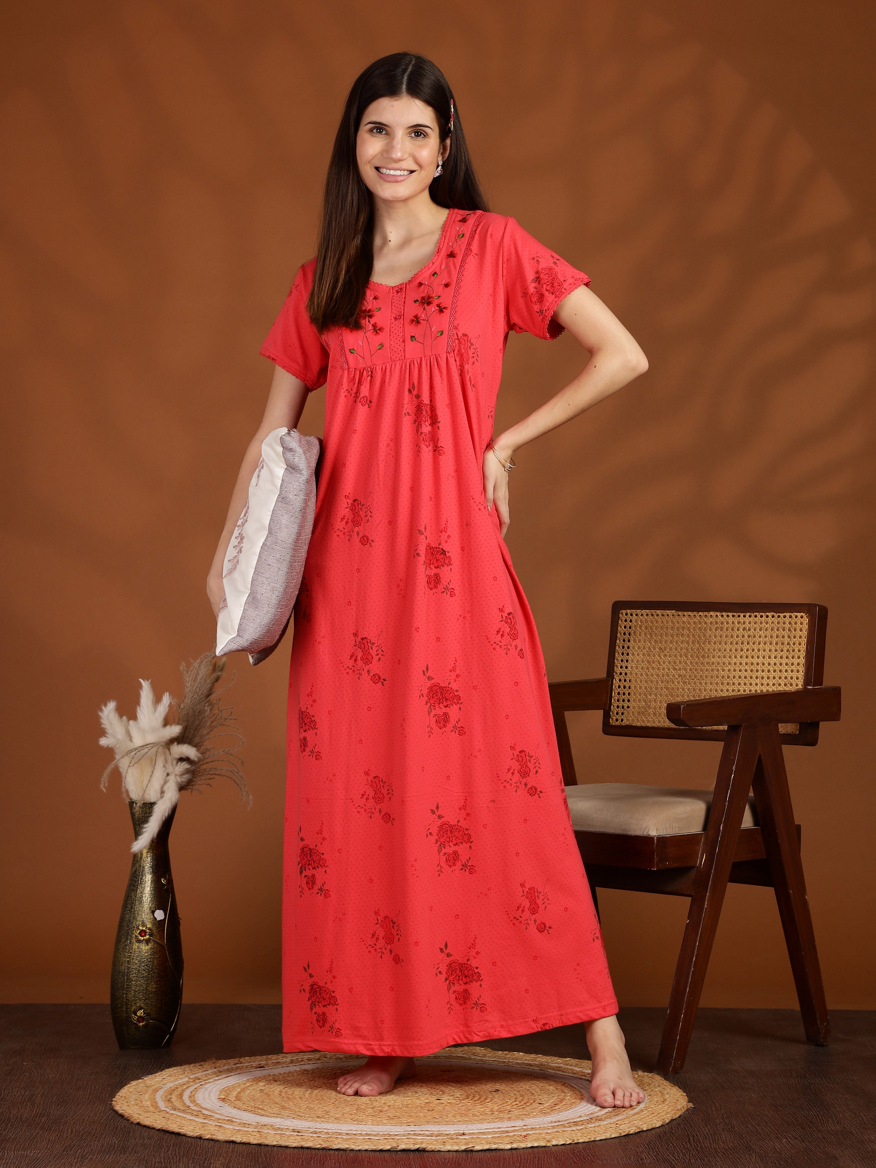 Buy Dark Pink Cotton Blend Nighty for Women Online – 9shines label