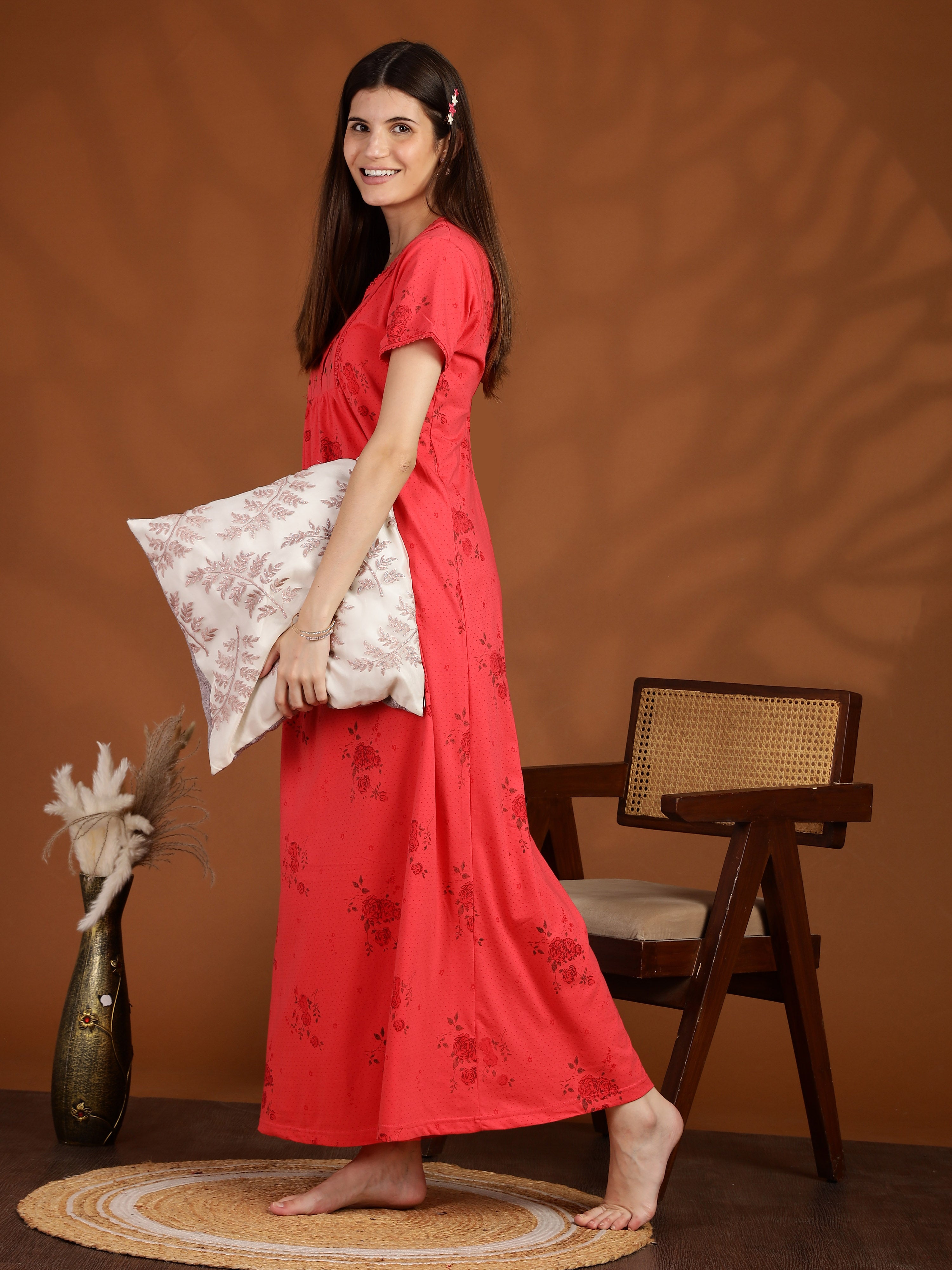 Buy Dark Pink Cotton Blend Nighty for Women Online – 9shines label