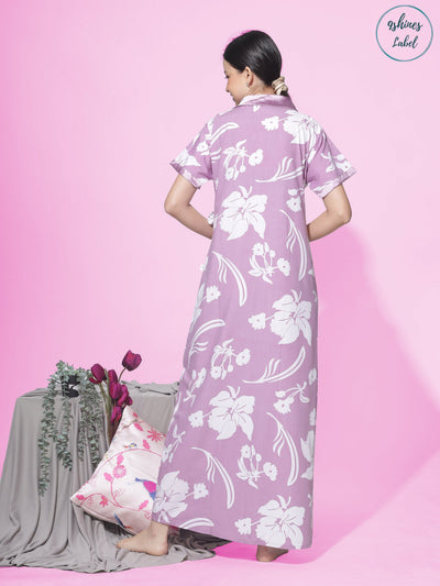 Viscose Blend House Coat | Purple