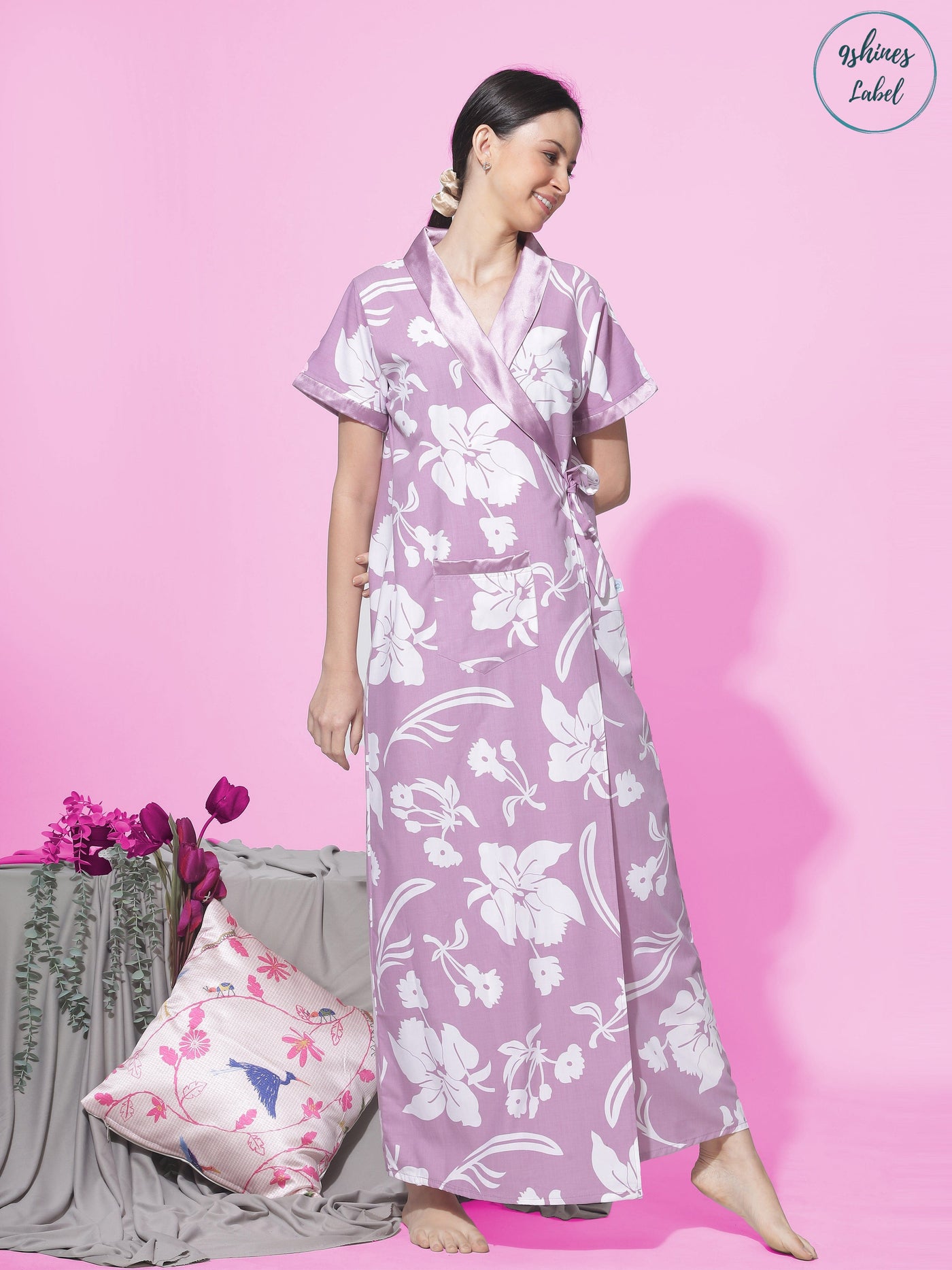Viscose Blend House Coat | Purple