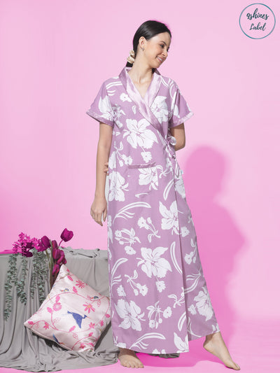Viscose Blend House Coat | Purple