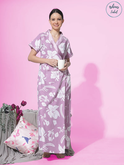Viscose Blend House Coat | Purple