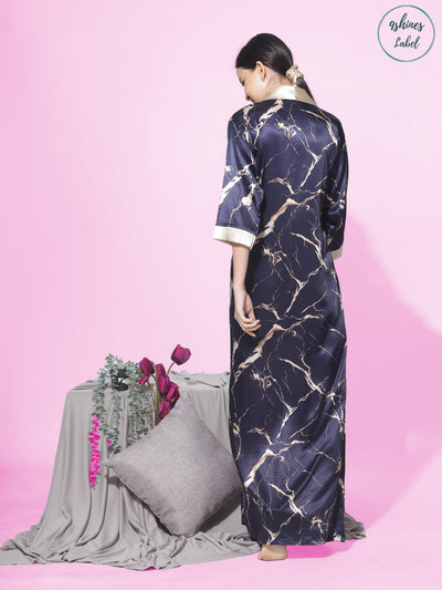 Satin Marble Gold Blue House Coat