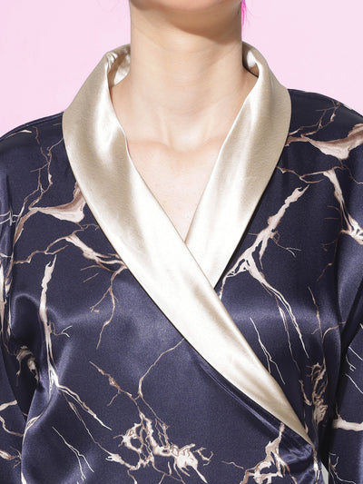 Satin Marble Gold Blue House Coat