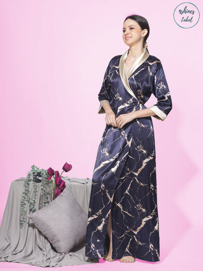 Satin Marble Gold Blue House Coat