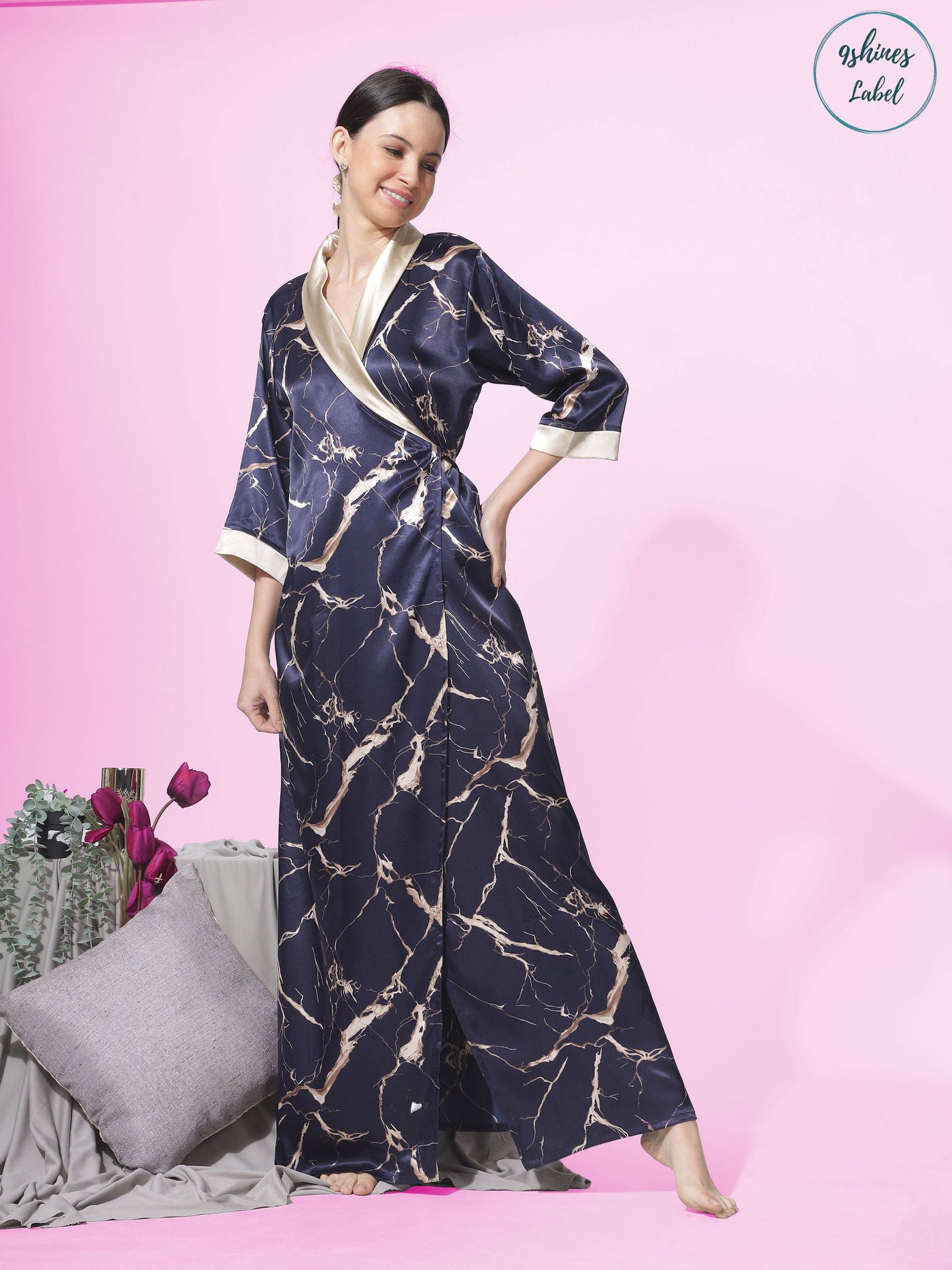 Satin Marble Gold Blue House Coat