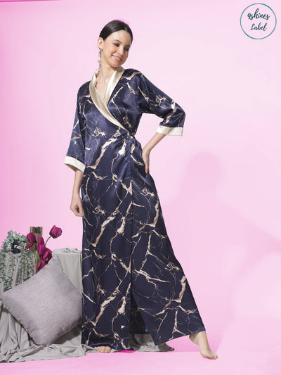 Satin Marble Gold Blue House Coat