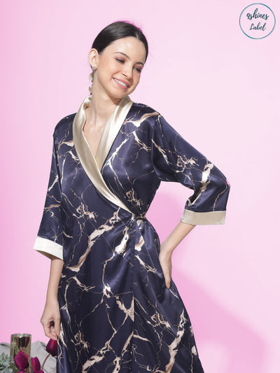 Satin Marble Gold Blue House Coat