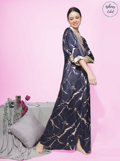 Satin Marble Gold Blue House Coat