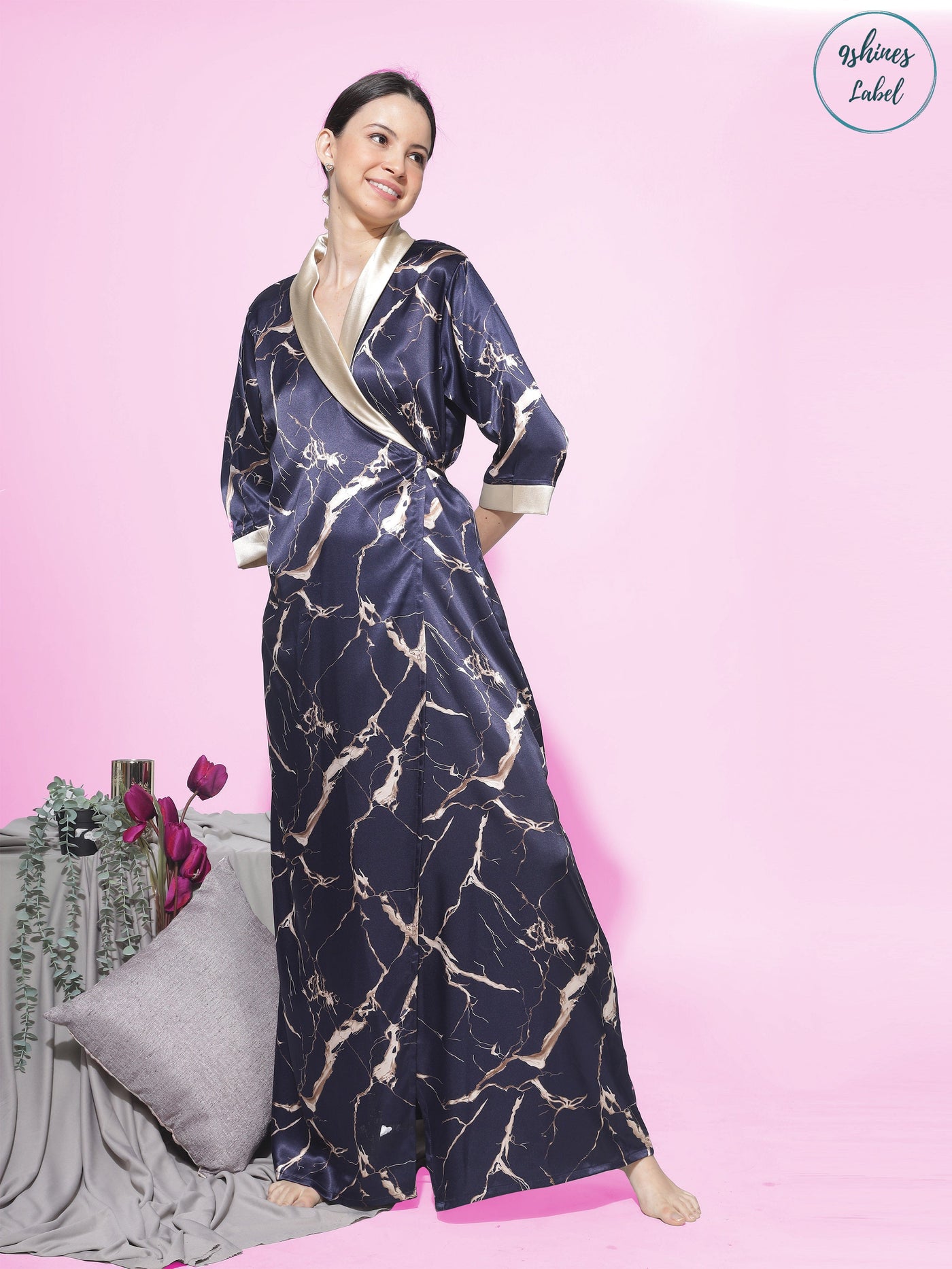 Satin Marble Gold Blue House Coat