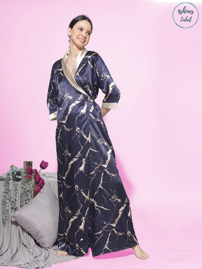 Satin Marble Gold Blue House Coat