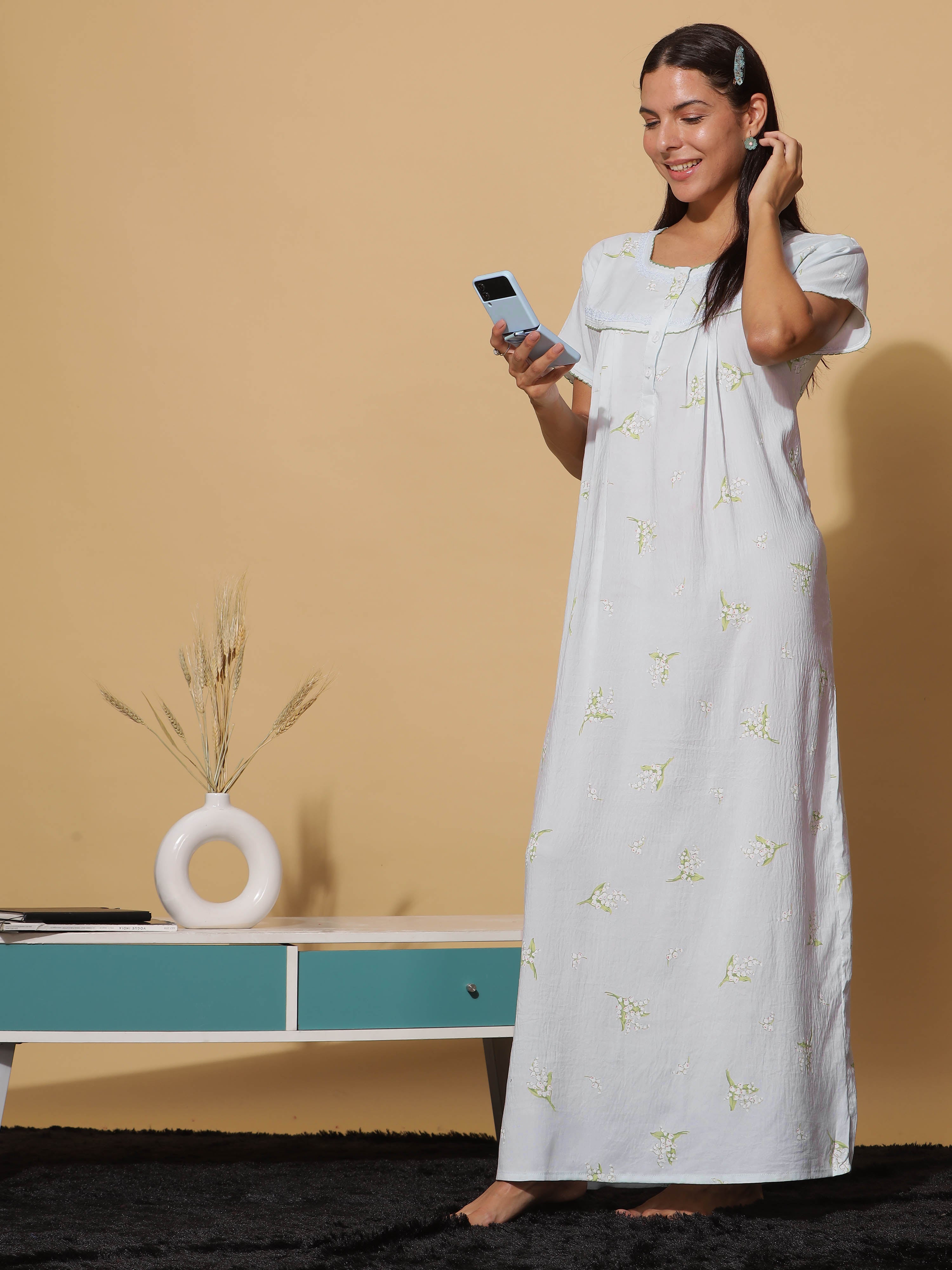 Sky Blue Premium Crush Maxi Nighty Maximum Comfort