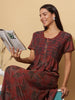 Chic Rust Red Pleated Nightdress for Lounging and Sleeping