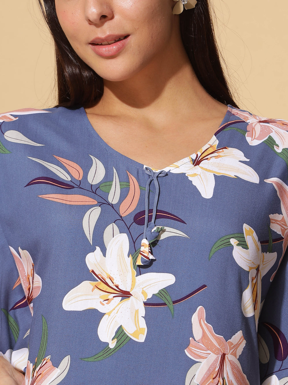  Rayon Designer Nighty  Denim Blue Rayon Designer Maxi Nighty by 9shines Label- 9shines label 