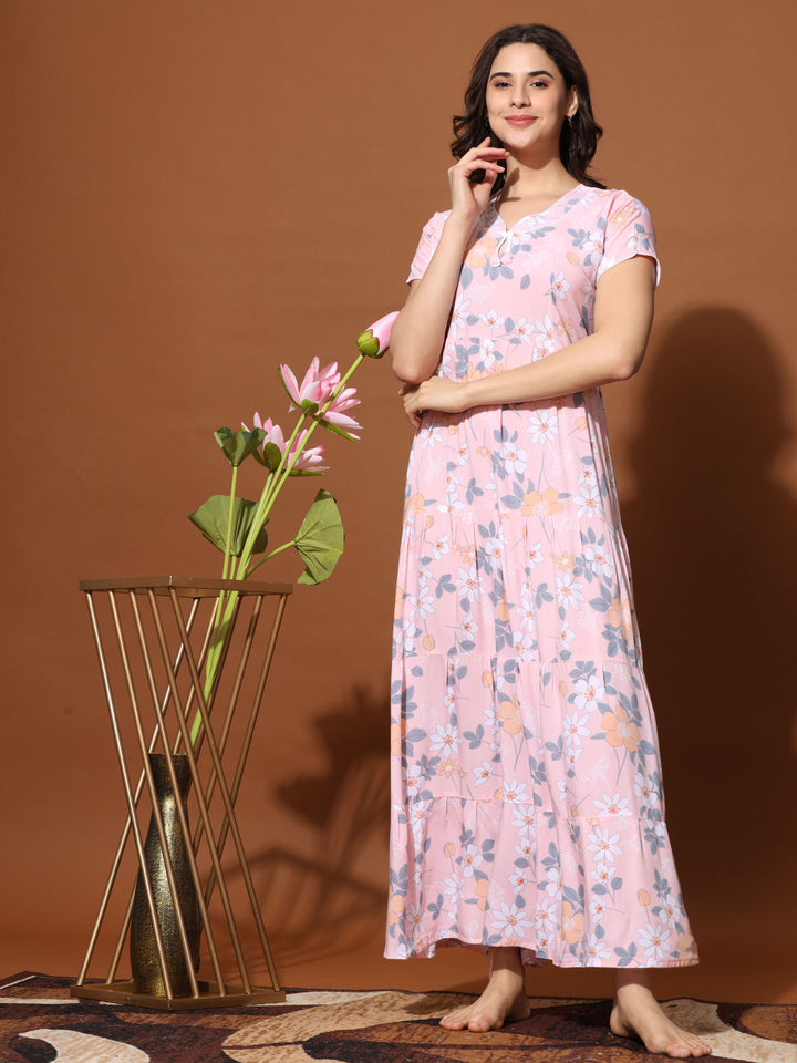  Rayon Designer Nighty  Frock Style Trendy Designer Maxi Nightgown Dress for Women- 9shines label 